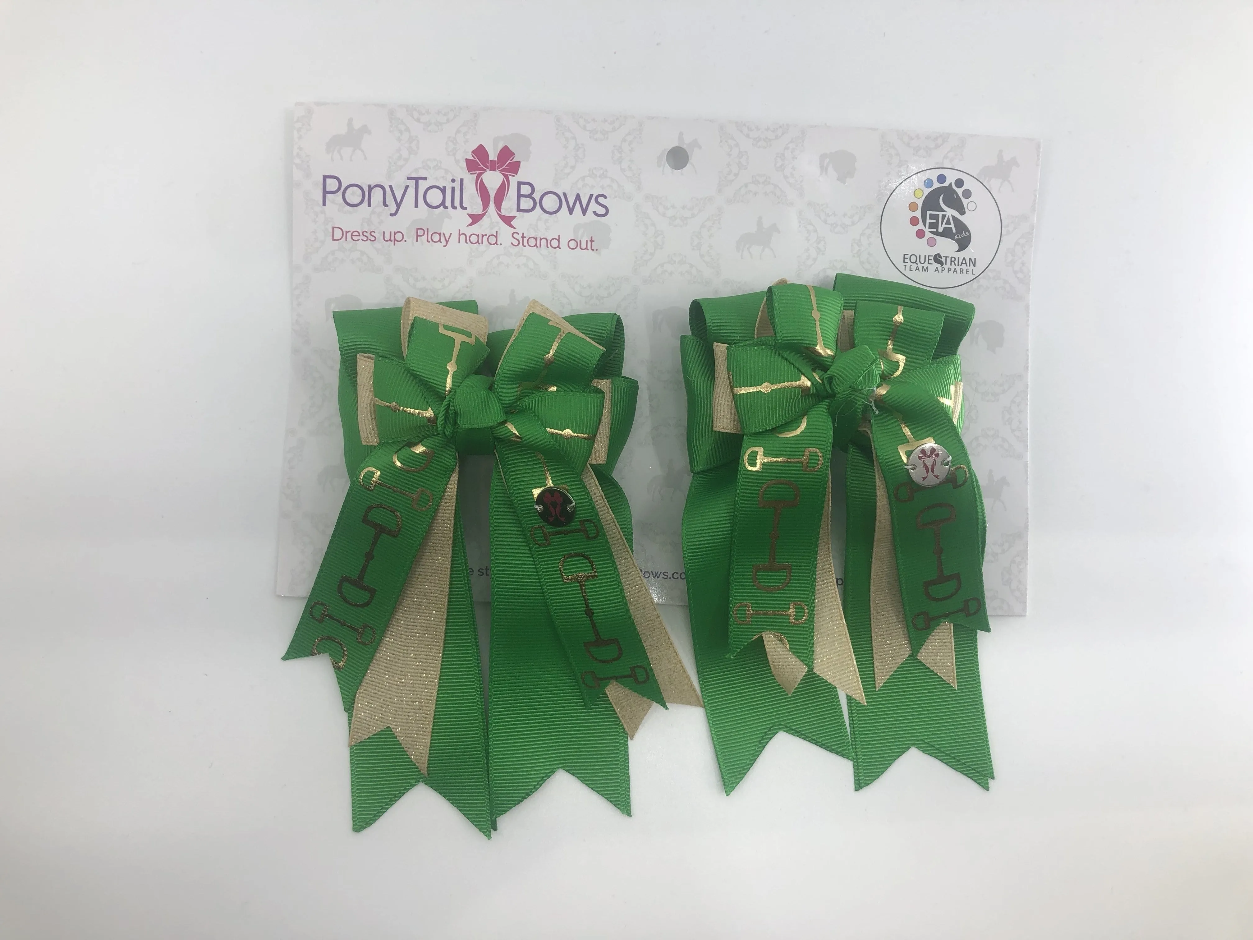 PonyTail Bows- Green Gold Bits