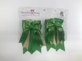 PonyTail Bows- Green Gold Bits