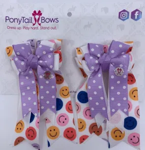 PonyTail Bows- Lavender Smiley