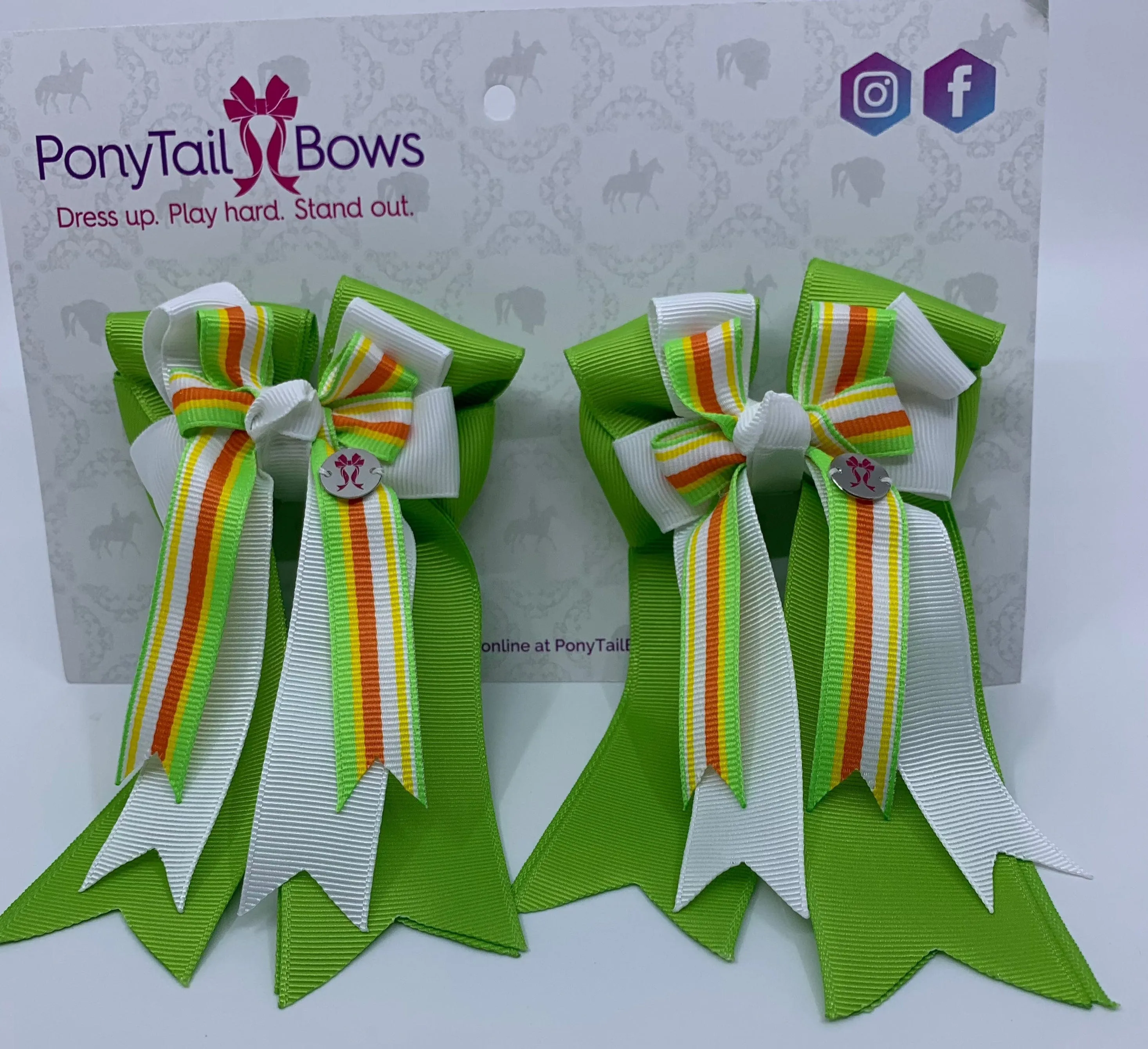 PonyTail Bows- Lime/White/Stripe