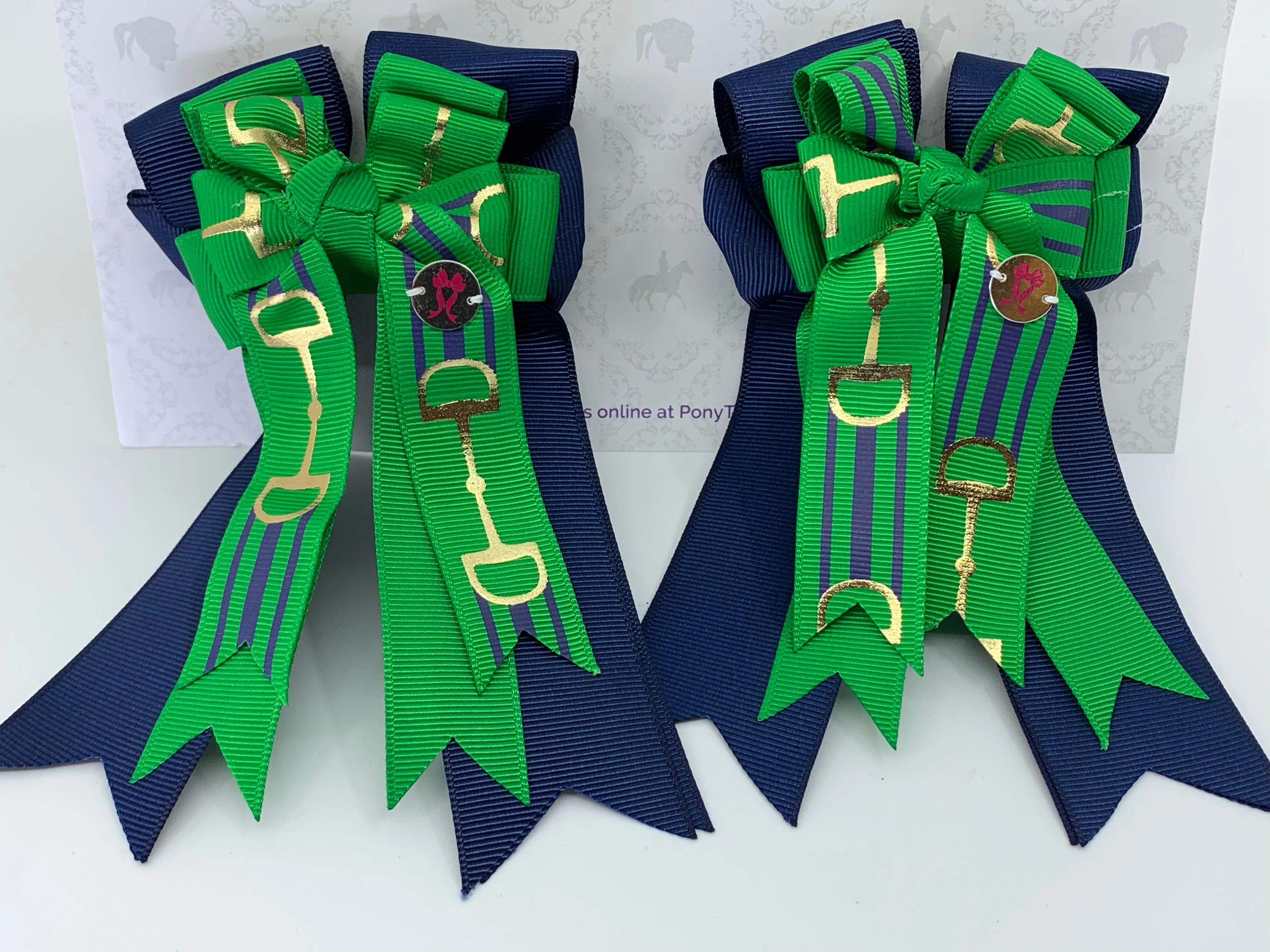 PonyTail Bows- Navy/Green Bits