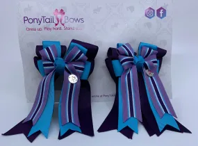 PonyTail Bows- Purple/ Light Blue/Stripe
