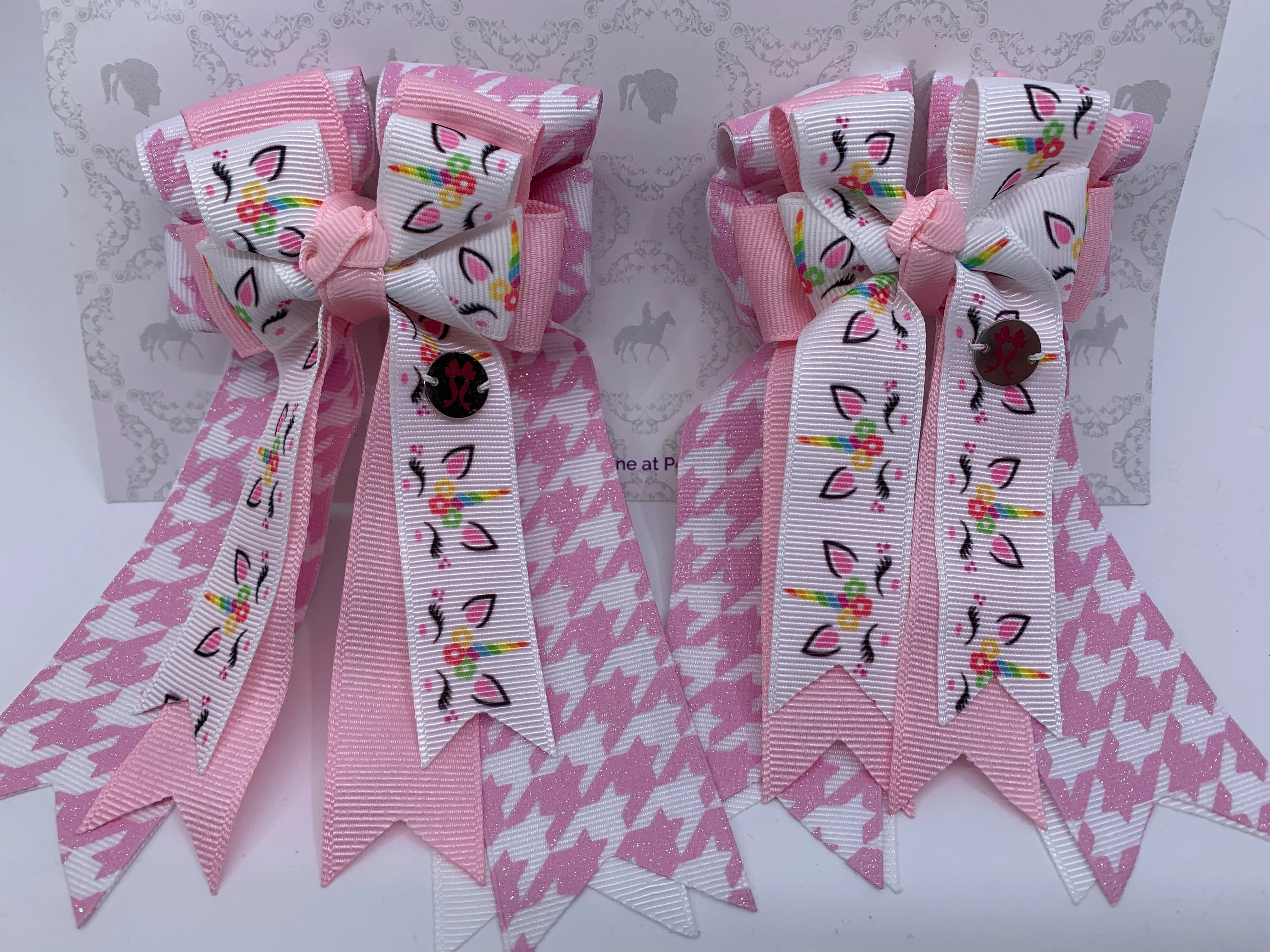 PonyTail Bows- Unicorn Party/Houndstooth
