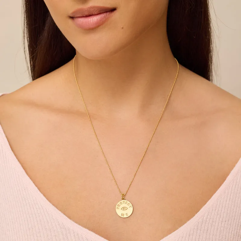 Protect Me & Evil Eye Sentiment Pendant Necklace
