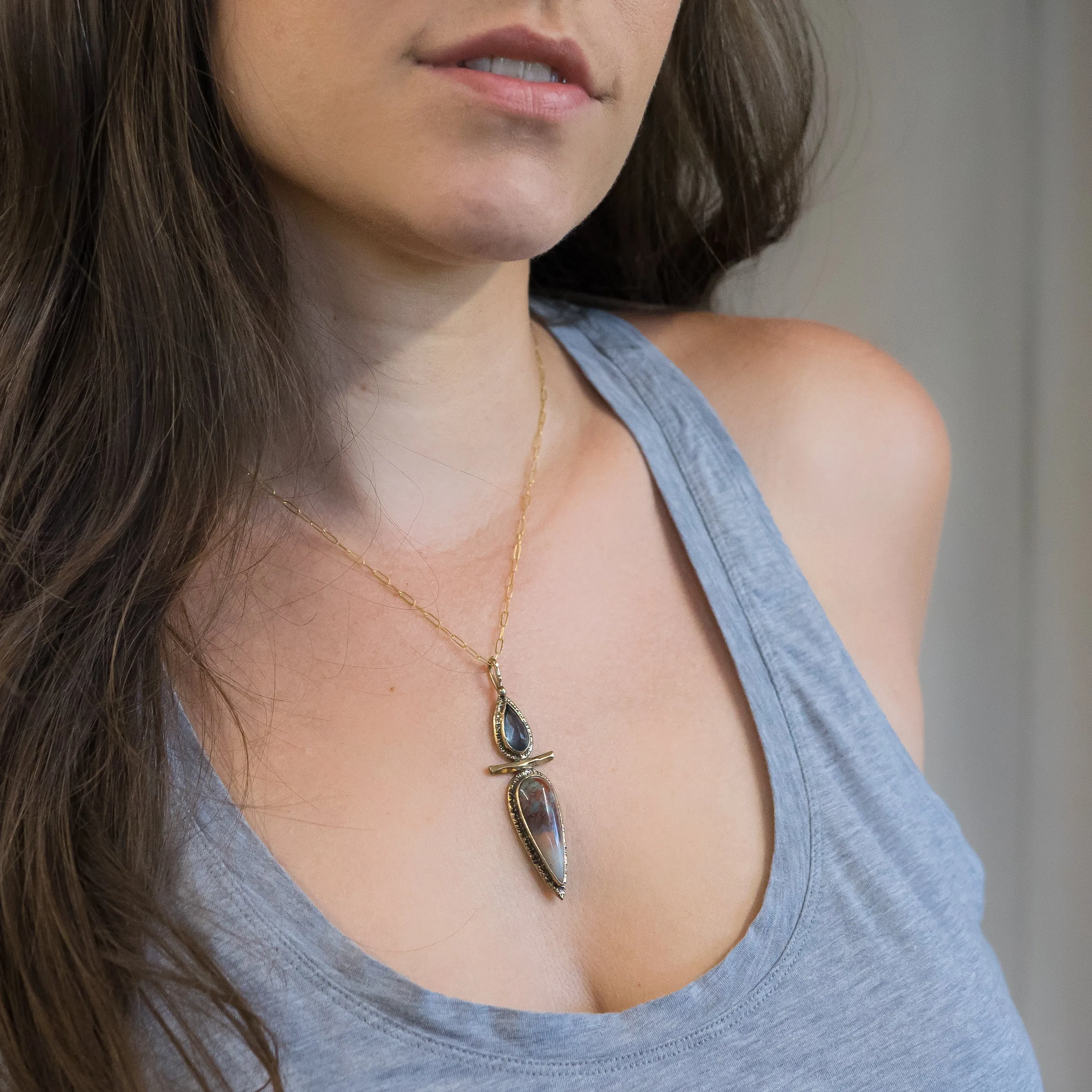 Prudent Man Agate & Aquamarine Pendant