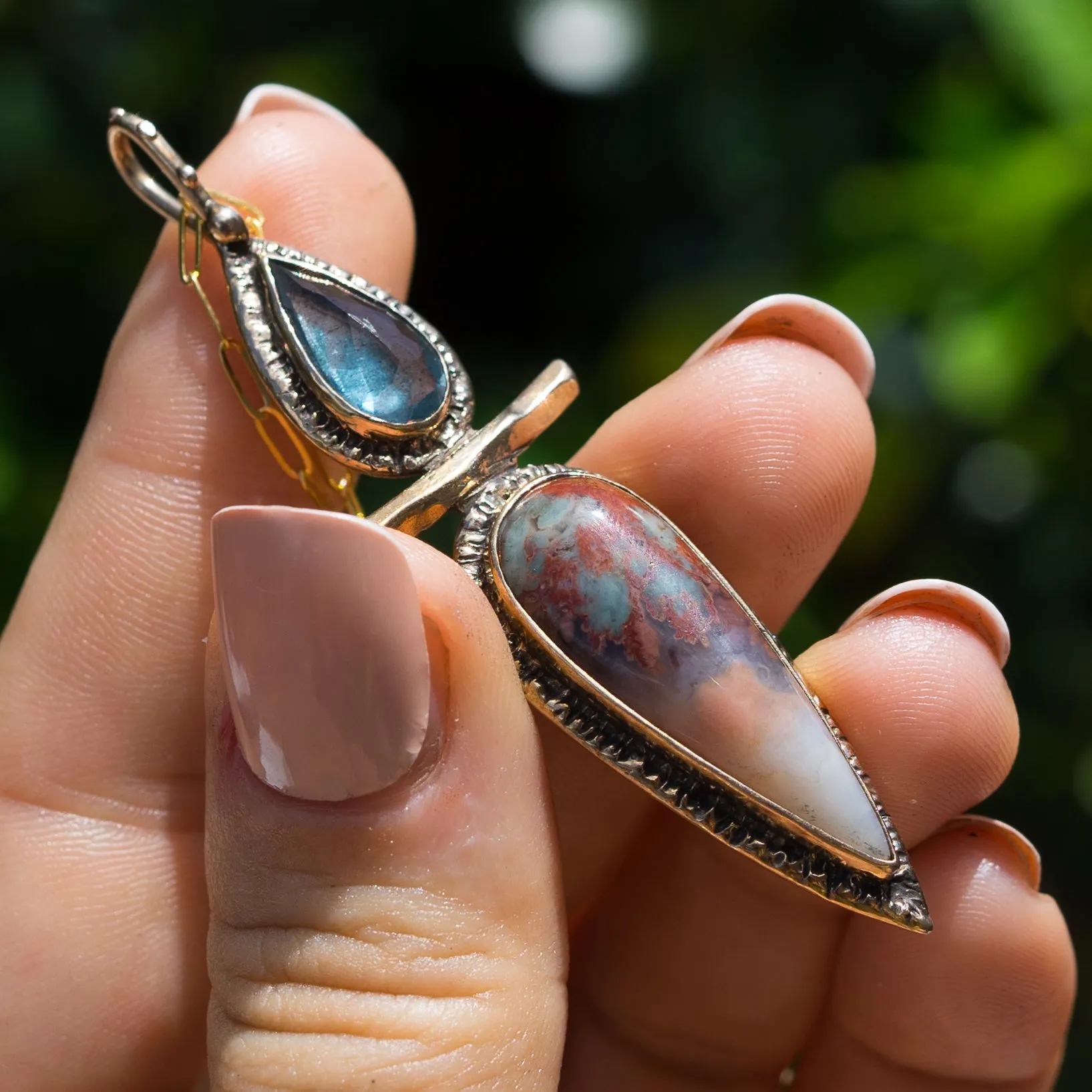 Prudent Man Agate & Aquamarine Pendant
