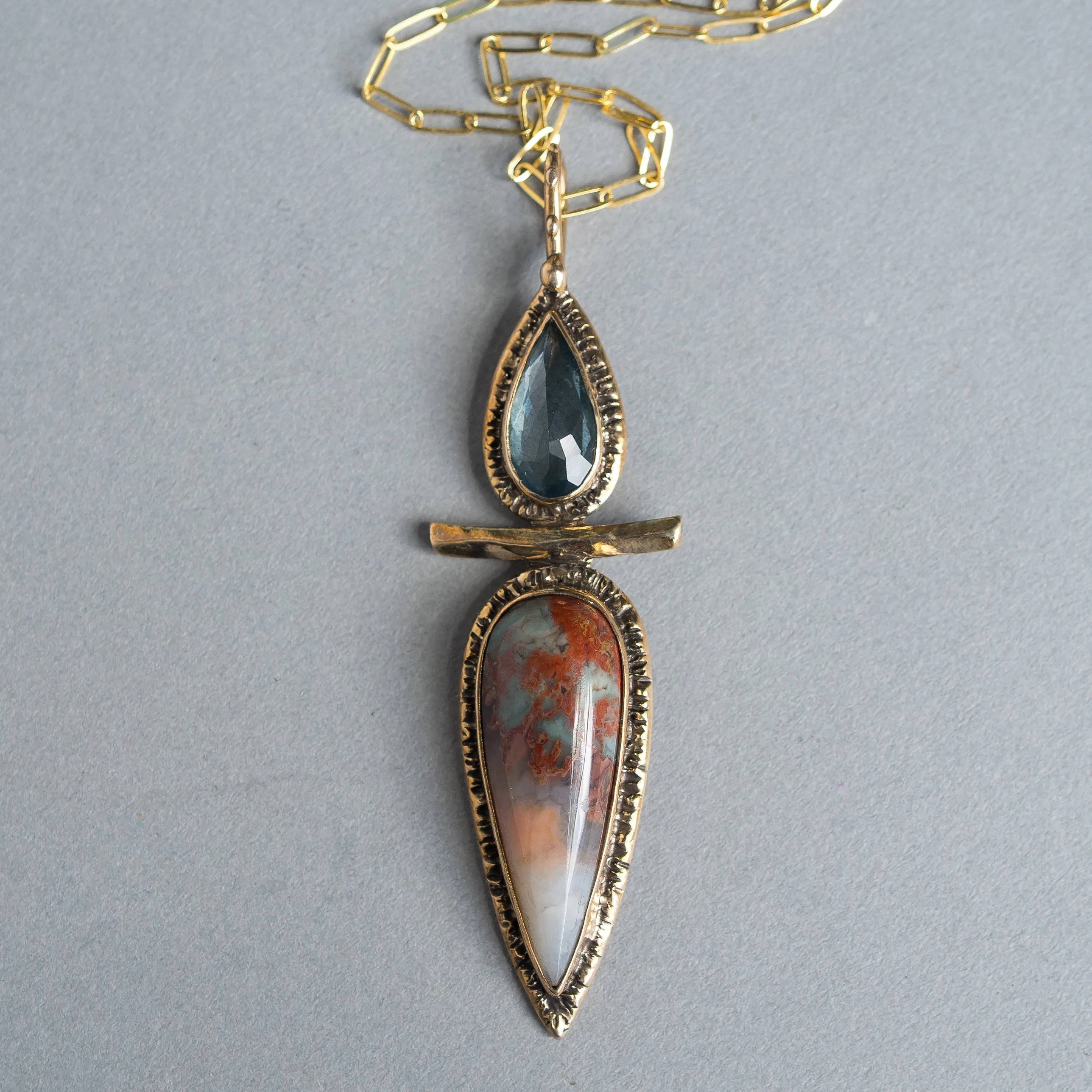 Prudent Man Agate & Aquamarine Pendant