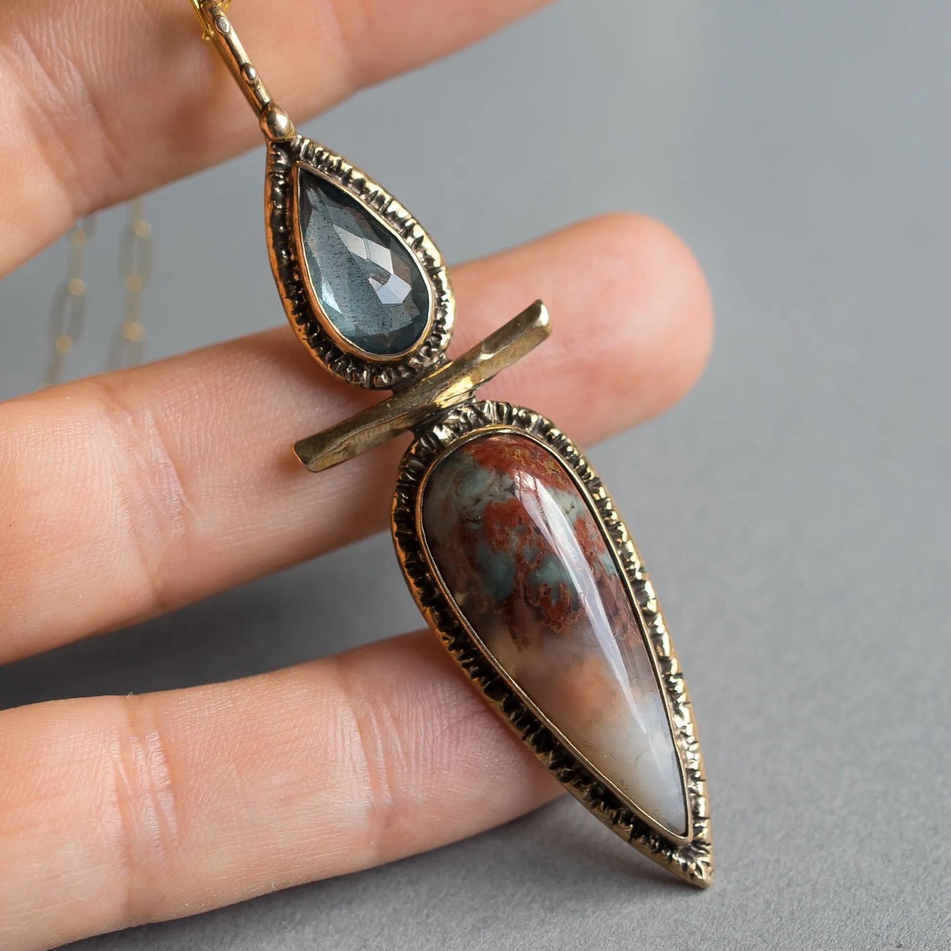 Prudent Man Agate & Aquamarine Pendant