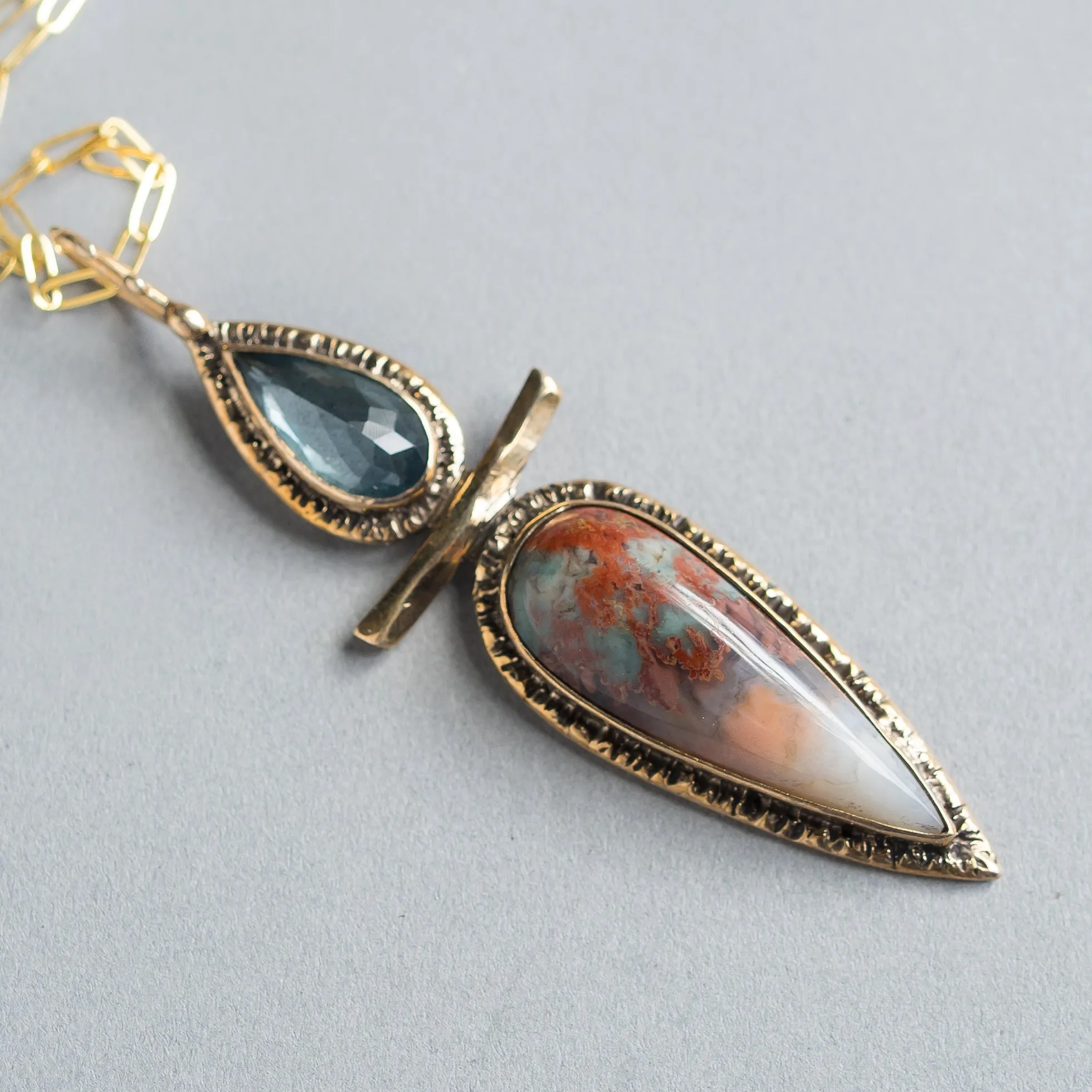 Prudent Man Agate & Aquamarine Pendant
