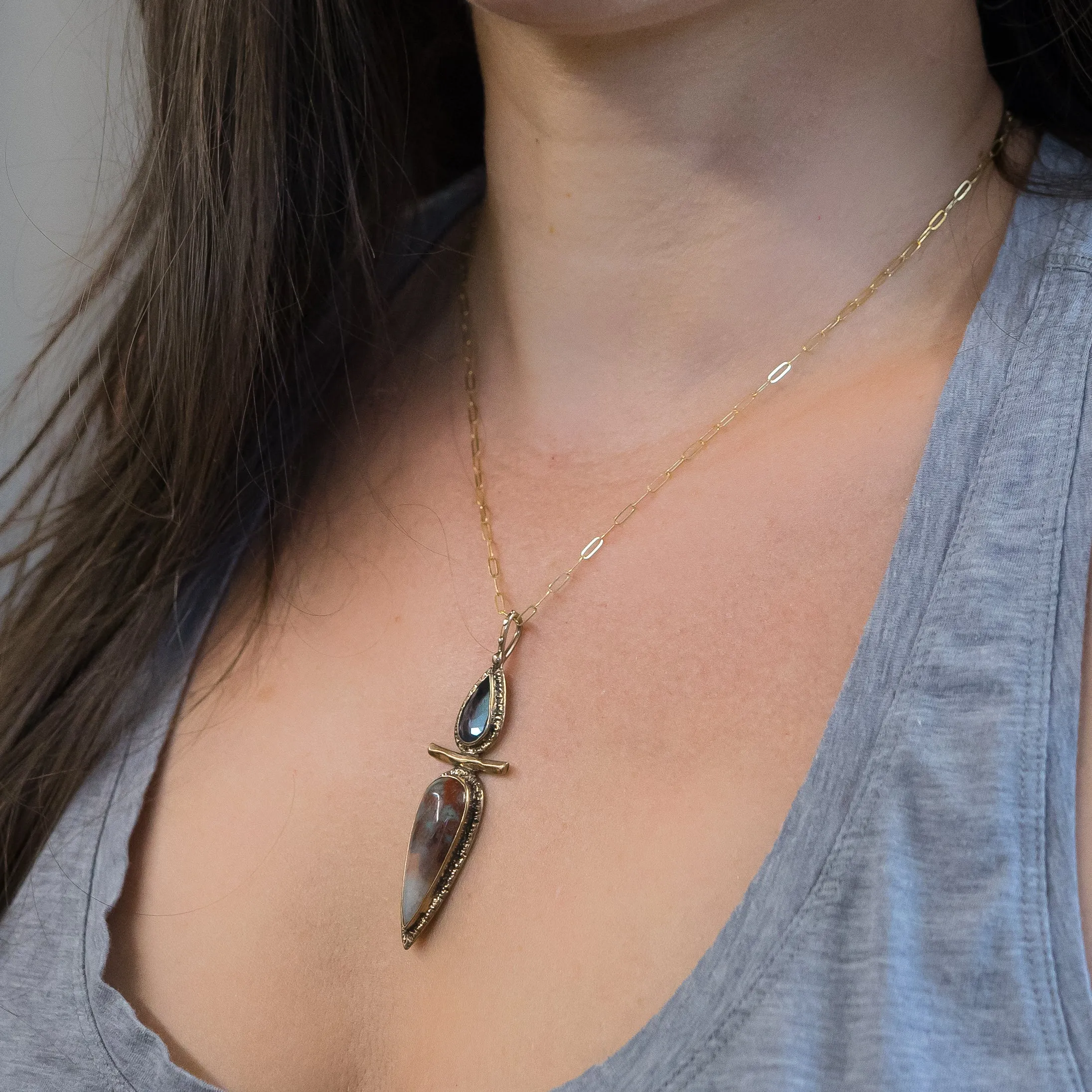 Prudent Man Agate & Aquamarine Pendant