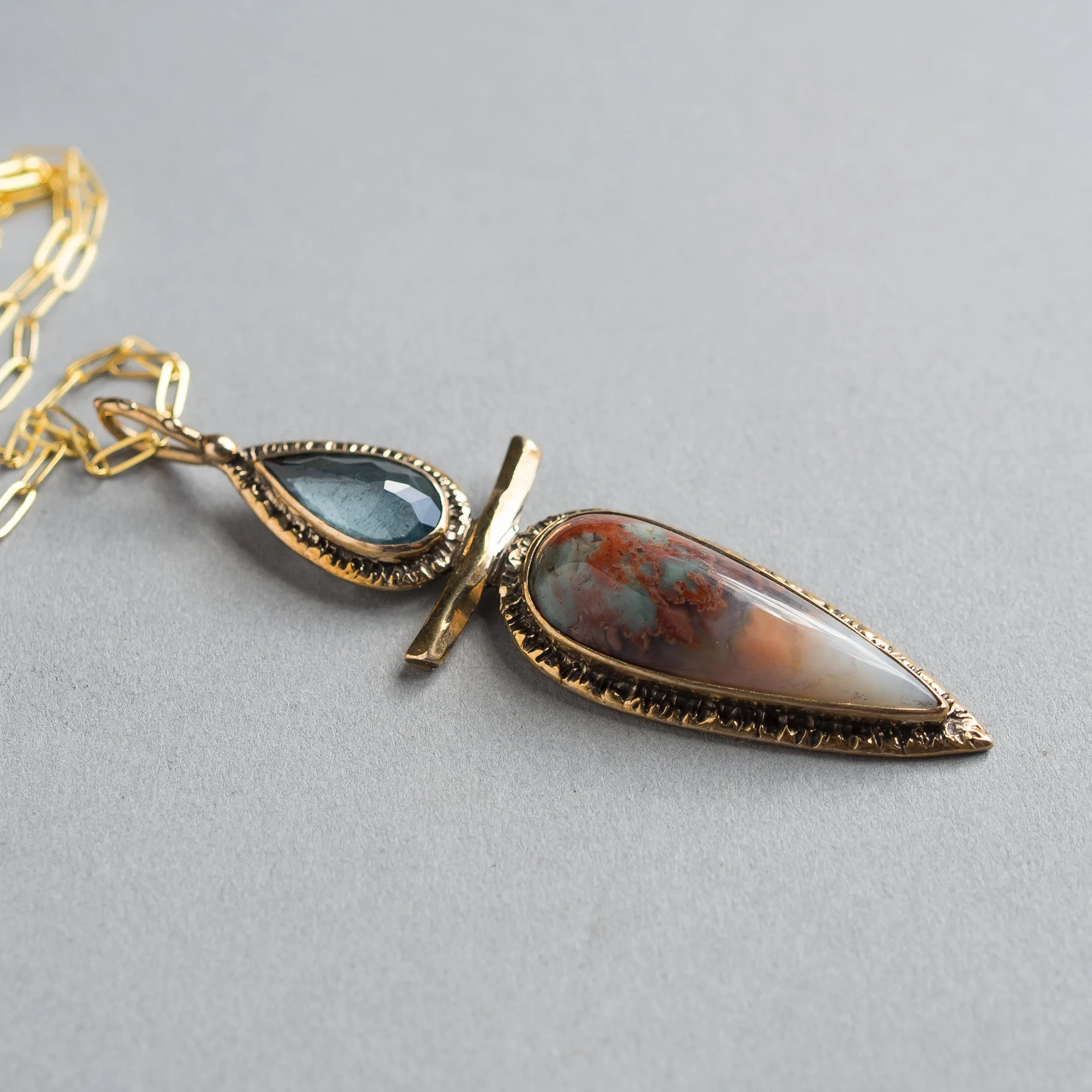 Prudent Man Agate & Aquamarine Pendant