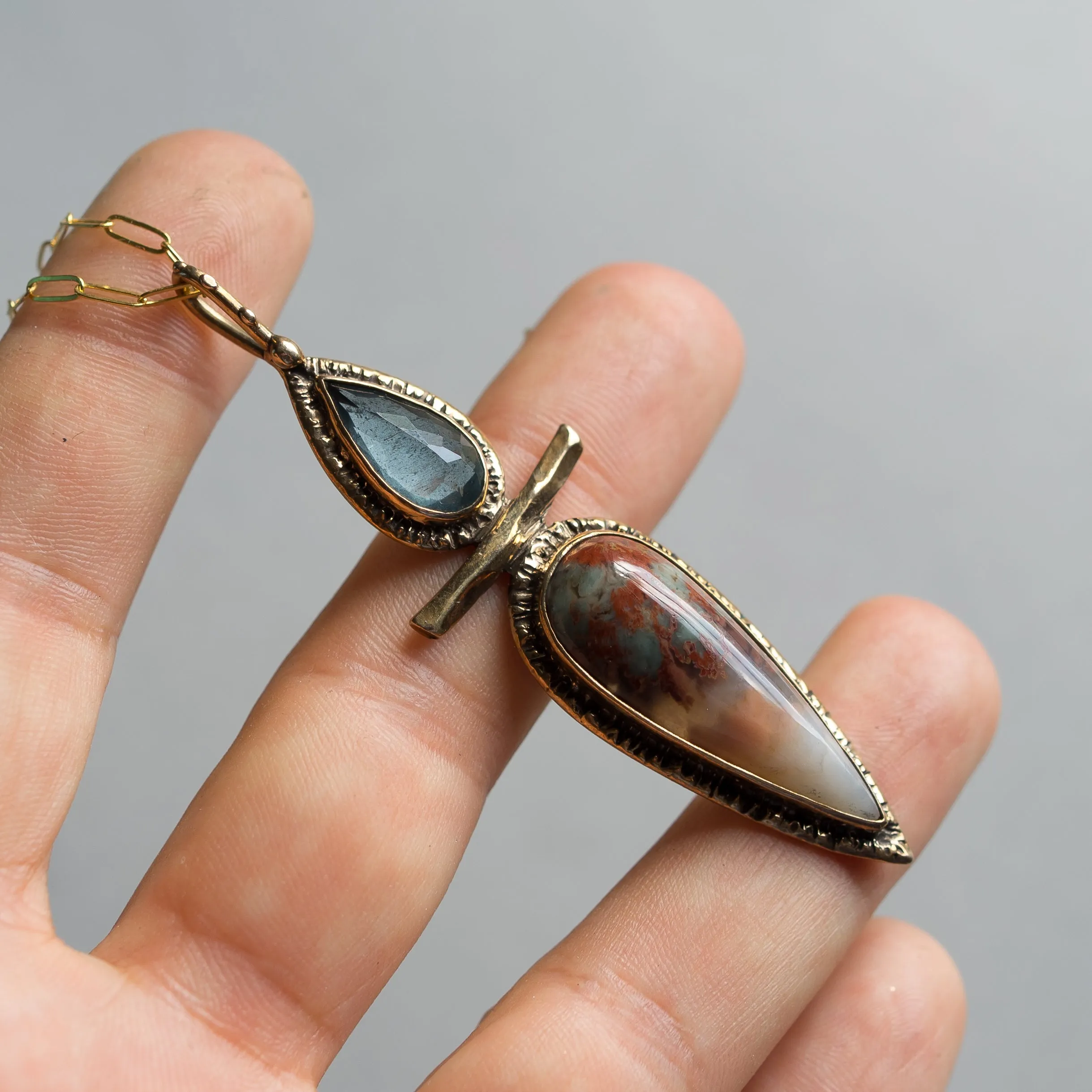 Prudent Man Agate & Aquamarine Pendant