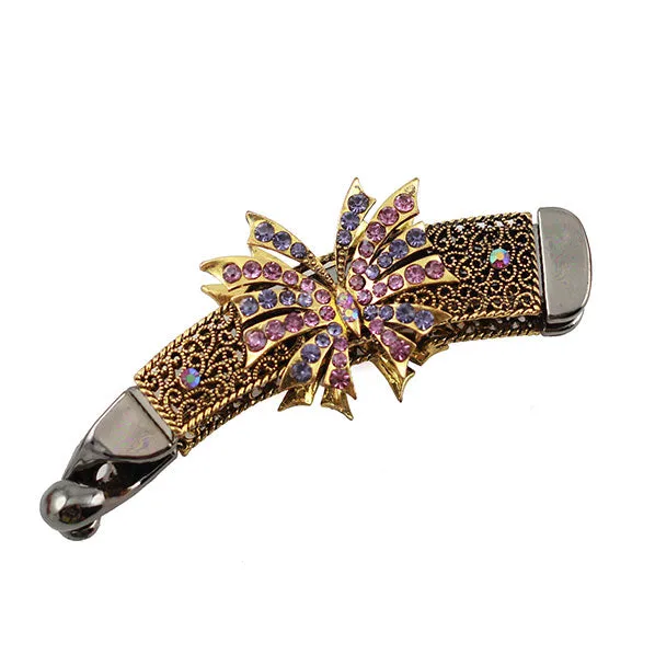 Purple Butterfly Double-sided Banana Vertical Hair Barrette w/ Rhinestones