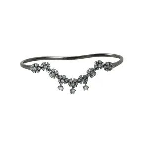 "Flower Deco" Blackened Silver & CZ Palm Cuff Bangle Handlet
