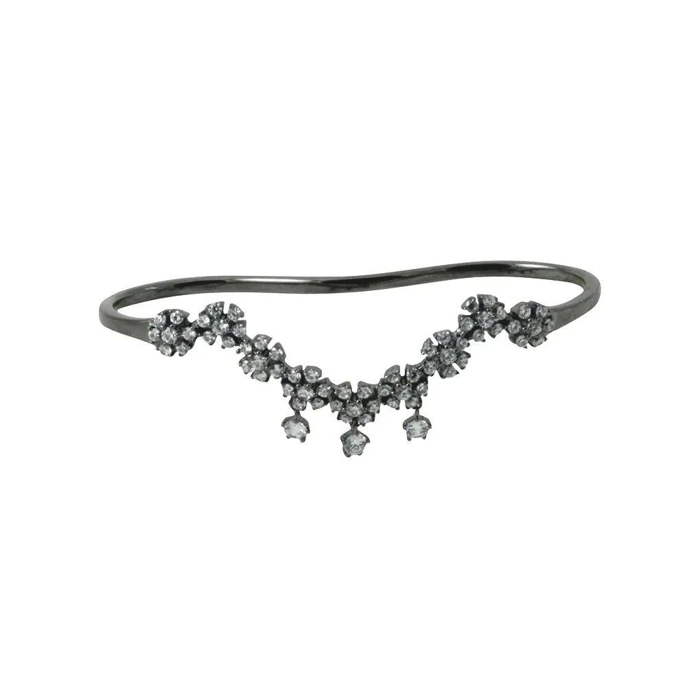 "Flower Deco" Blackened Silver & CZ Palm Cuff Bangle Handlet