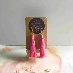 "Lia" Coral Gold Plated Cotton Macramé Tassel Earrings