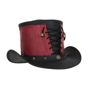 Red and Black Leather Deadman Top Hat