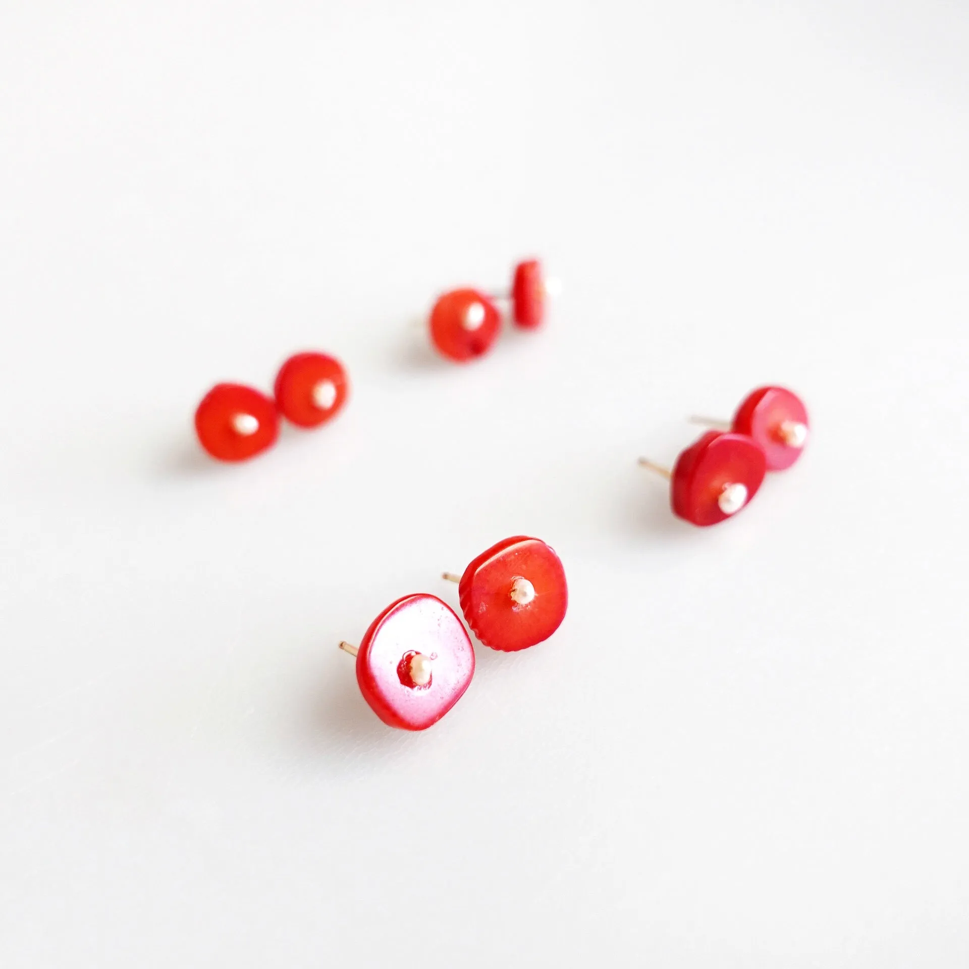 Red Coral Button Studs