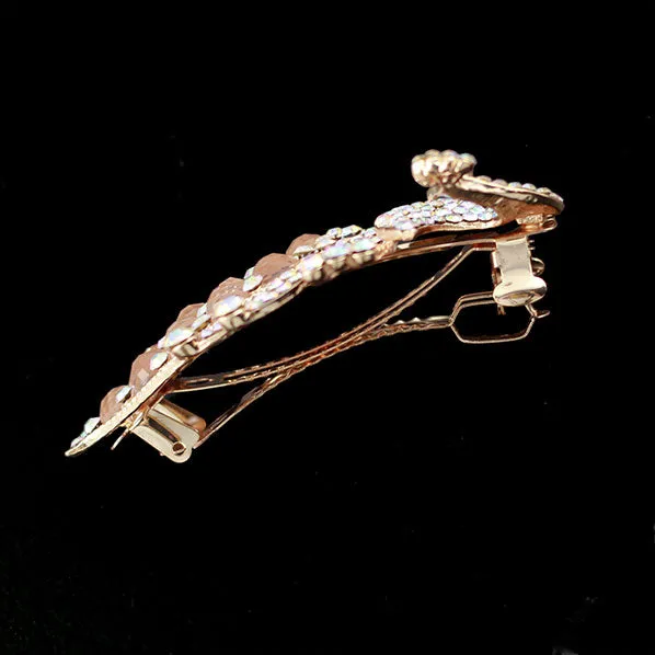 Rhinestone Gold Finish Peacock Hair Barrette