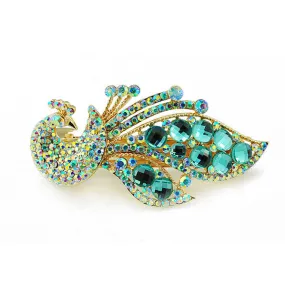 Rhinestone Gold Finish Peacock Hair Barrette