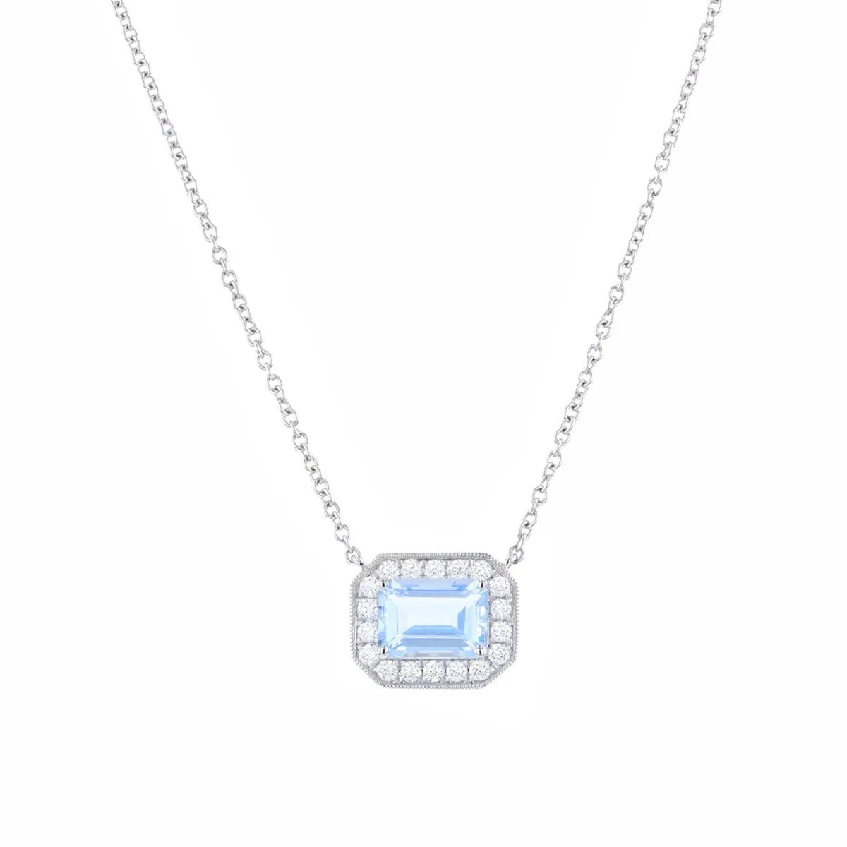 Riviera Collection East-West Aquamarine & Diamond Pendant | 18K White Gold