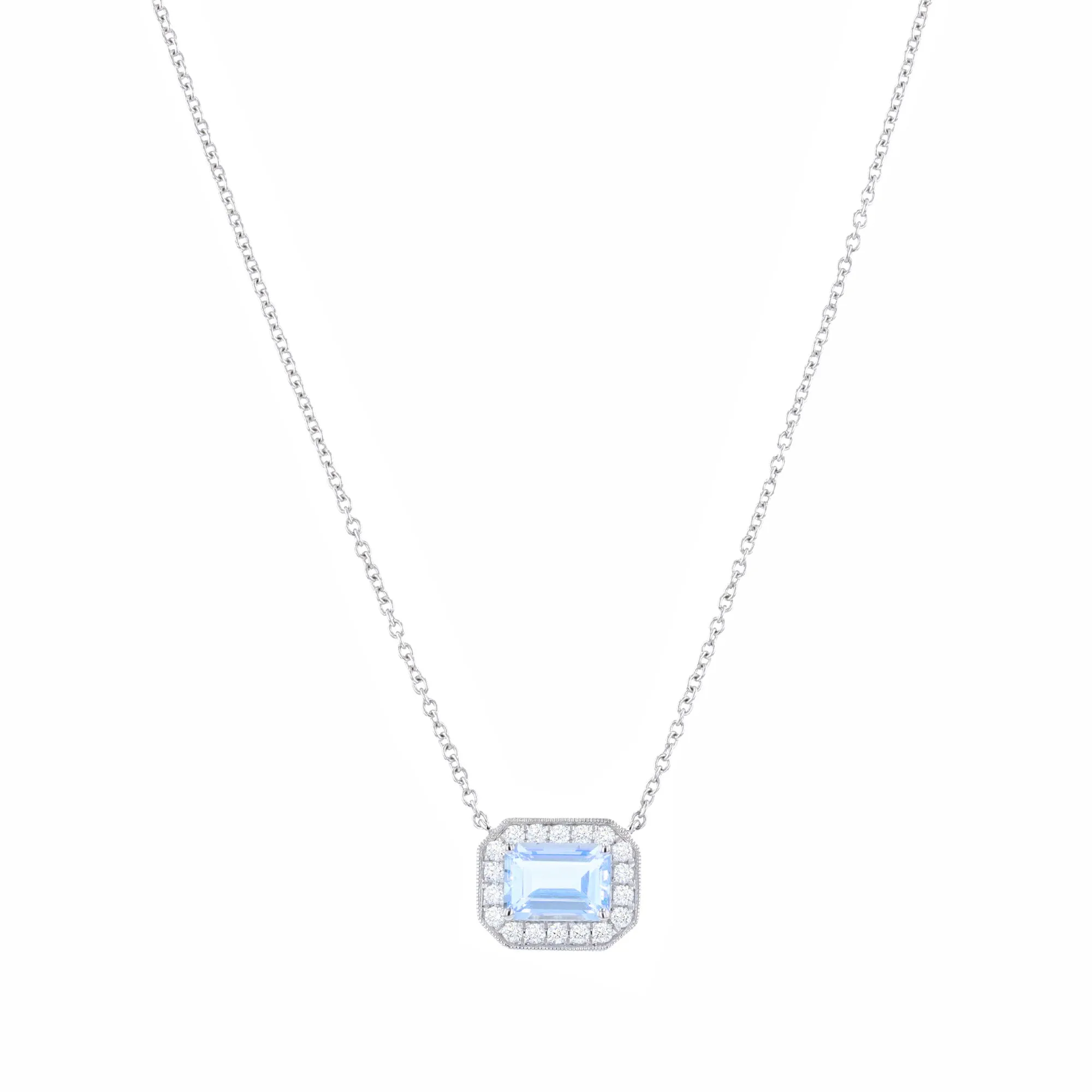 Riviera Collection East-West Aquamarine & Diamond Pendant | 18K White Gold