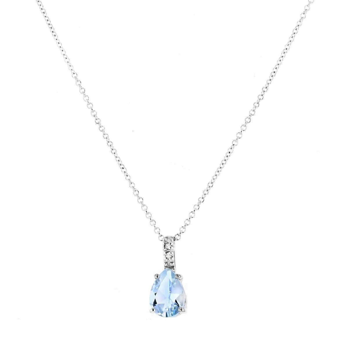 Rosa Mer 0.58ct Pear Cut Aquamarine and Diamond Necklace 16" - 18"| 9K White Gold