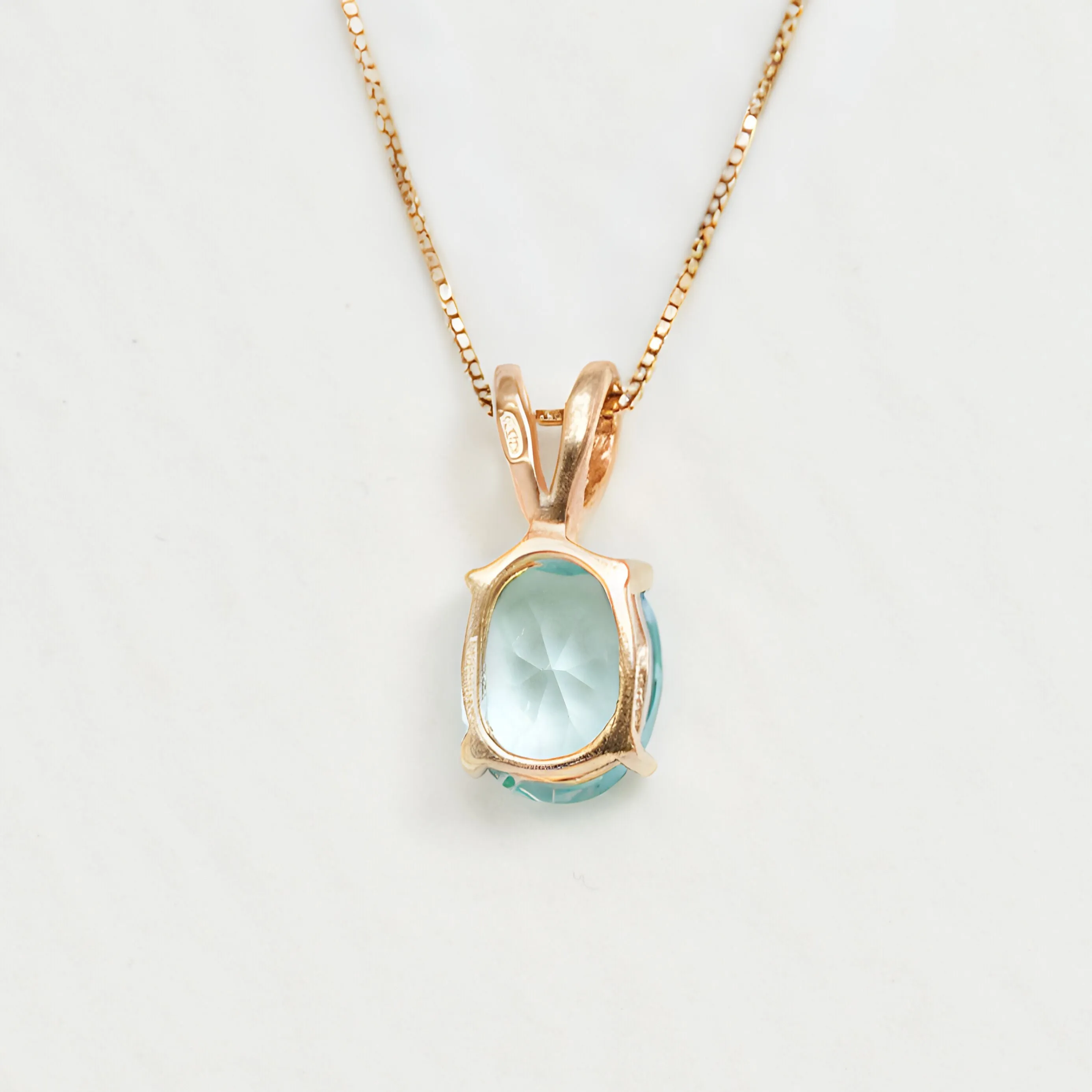 Rose Gold Aqua Pendant - Gold Aquamarine Necklace - Blue Oval Necklace