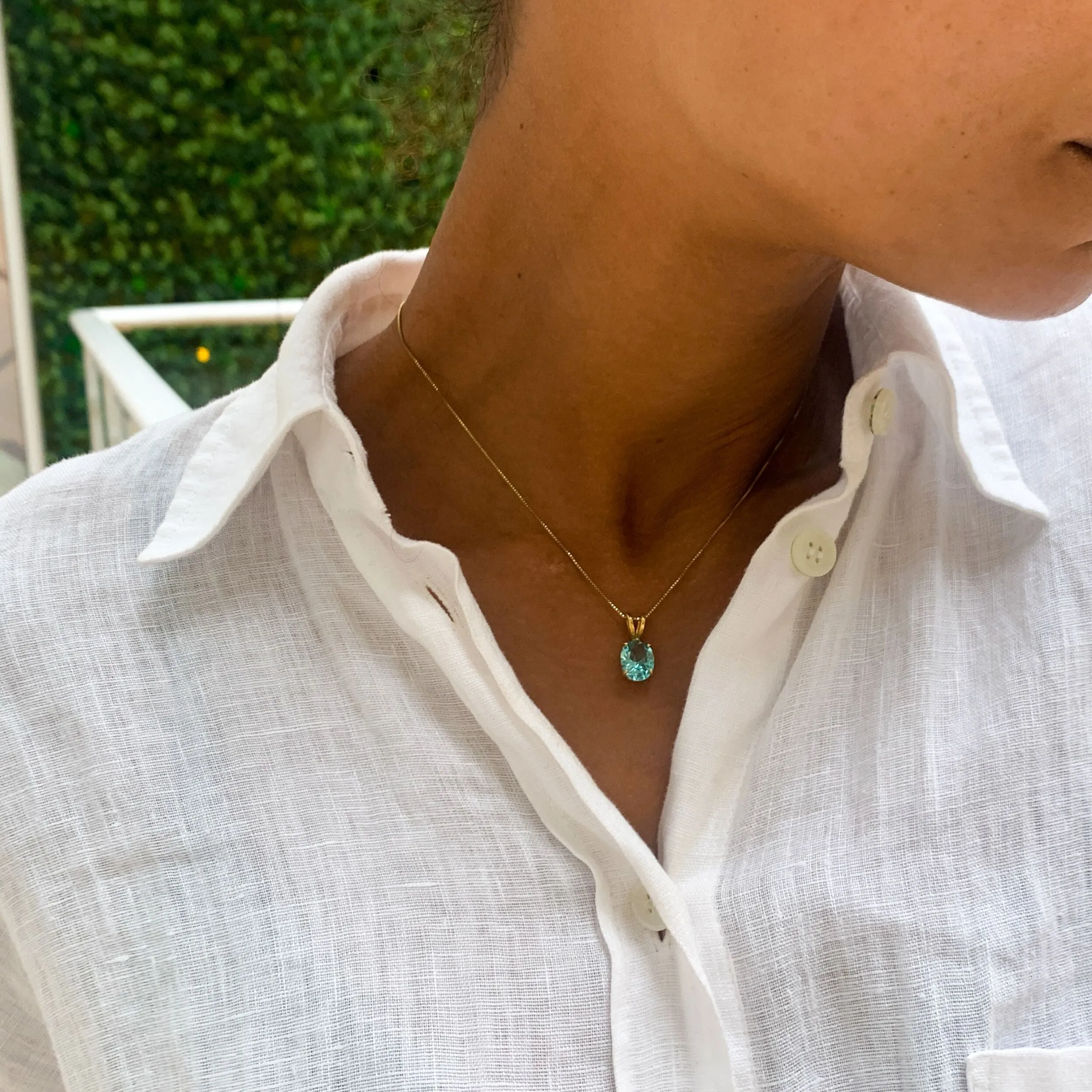 Rose Gold Aqua Pendant - Gold Aquamarine Necklace - Blue Oval Necklace