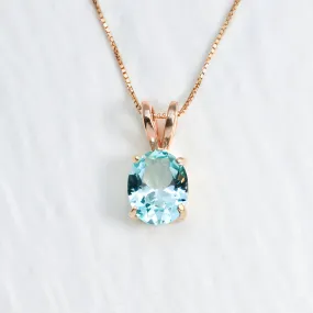Rose Gold Aqua Pendant - Gold Aquamarine Necklace - Blue Oval Necklace