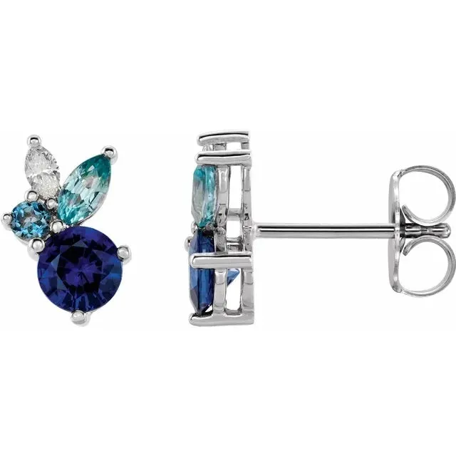 Sapphire and Diamond Oceanic Earrings