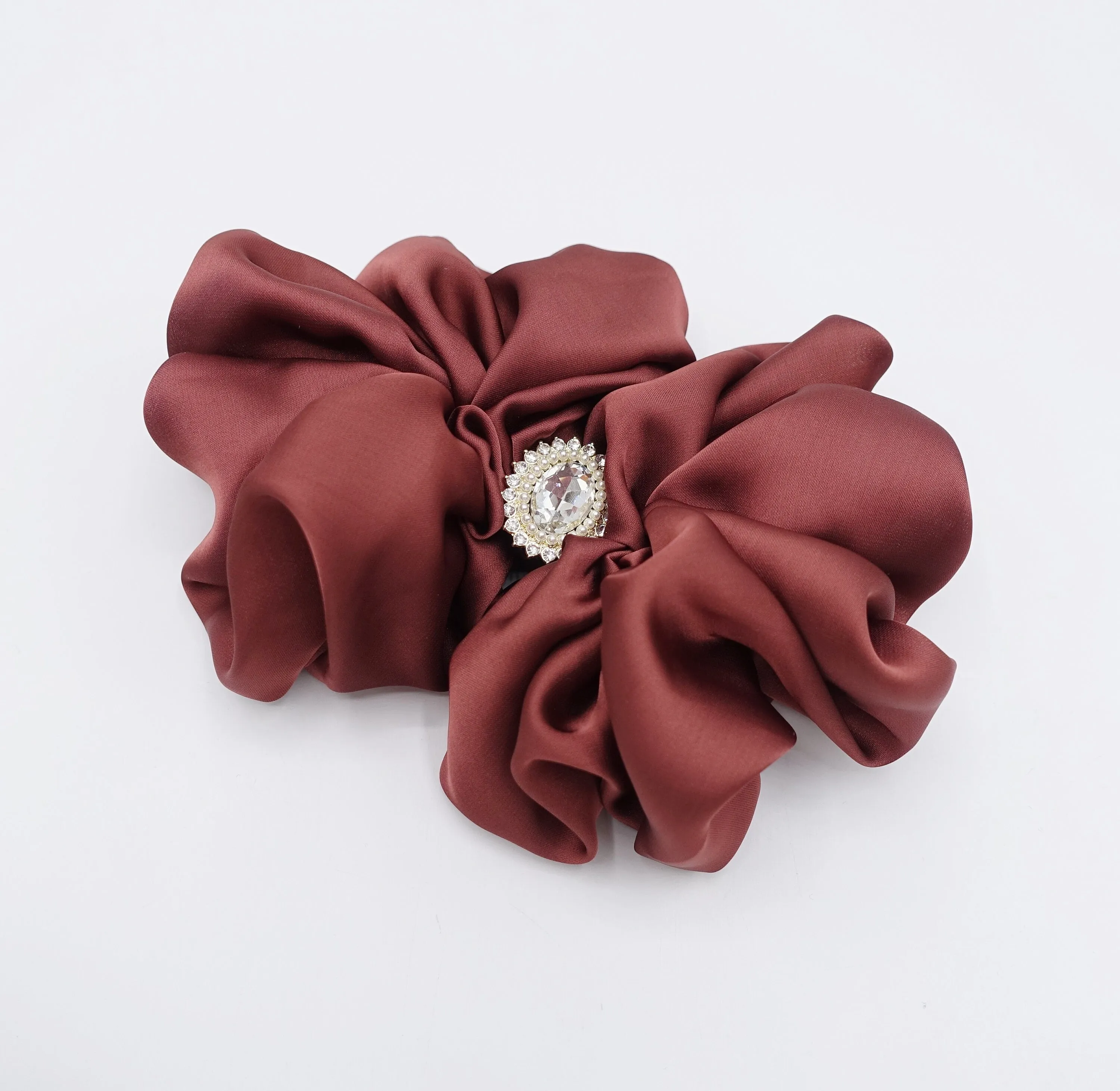satin ruffle hair barrette, rhinestone hair barrette for women