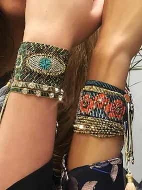 Seed Bead Cuff Bracelets 18 Different Styles And Colors You Choose Evil Eye With Tassels Or 3 Piece Sets With Crystals And Studs Tiny Indian Beads Stack Them!