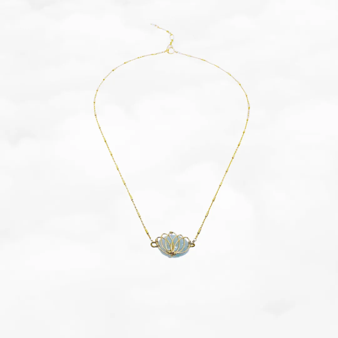 Serene Lotus Aquamarine Necklace