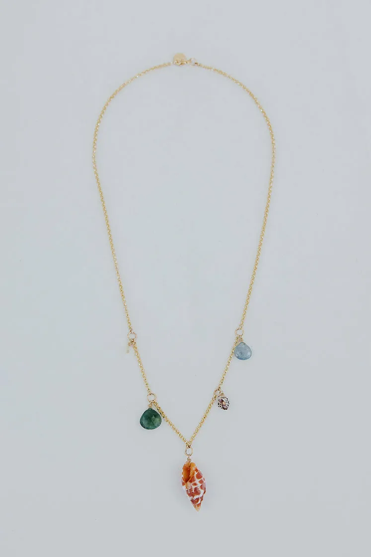Shell Pile Necklace -  Miter Shell   Aquamarine   Grandidierite