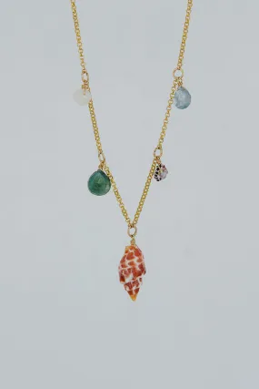 Shell Pile Necklace -  Miter Shell   Aquamarine   Grandidierite