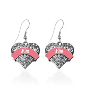 Silver Coral Hija Pave Heart Charm Dangle Earrings