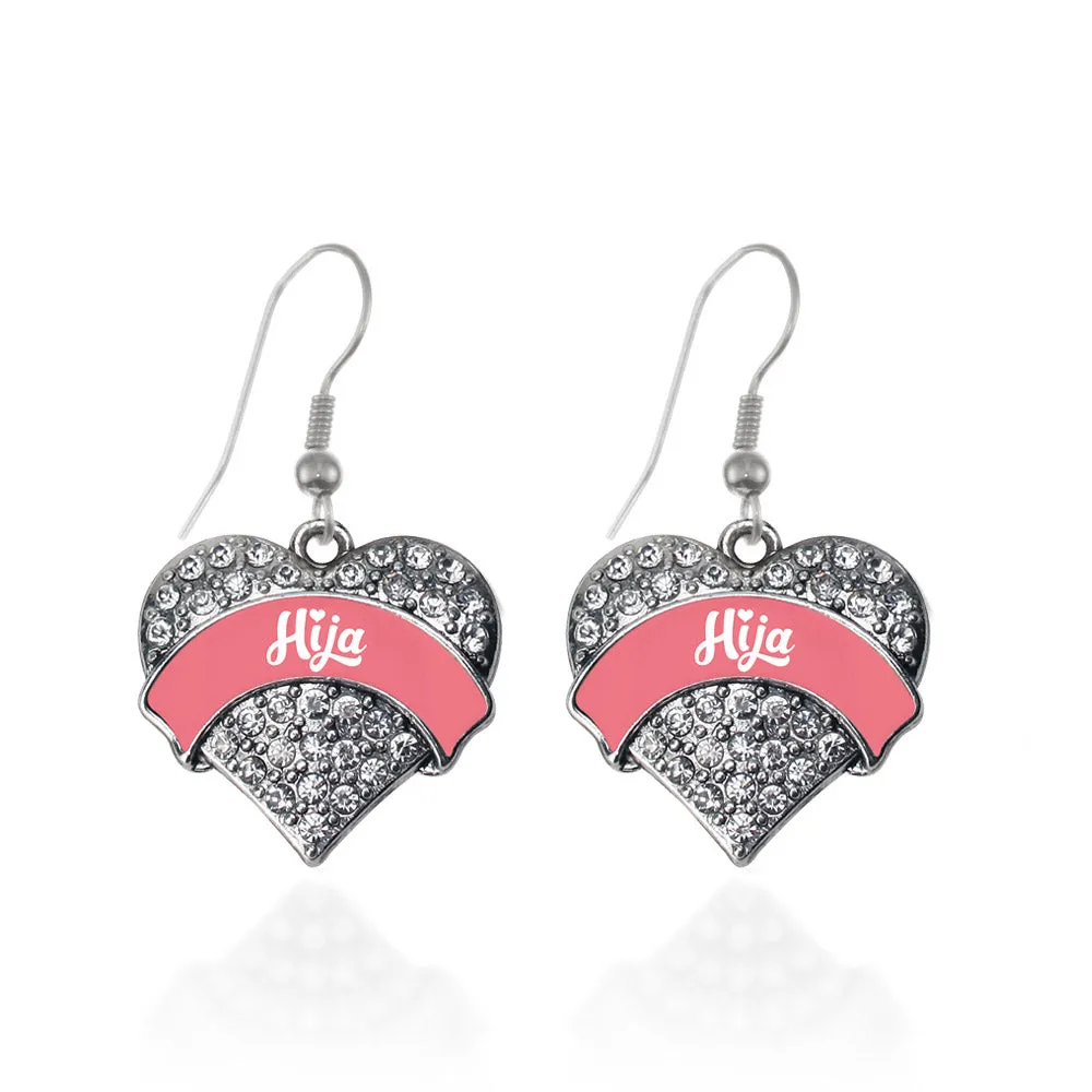 Silver Coral Hija Pave Heart Charm Dangle Earrings