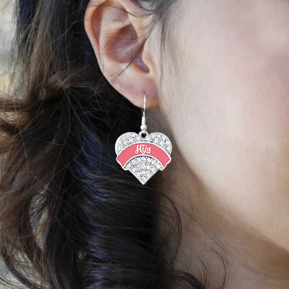 Silver Coral Hija Pave Heart Charm Dangle Earrings