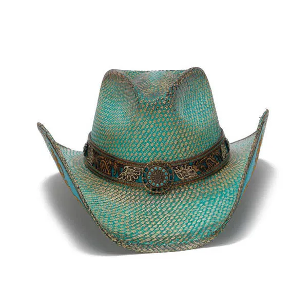 Stampede Hats - Turquoise Aqua Western Hat with Flower Trim