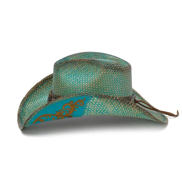 Stampede Hats - Turquoise Aqua Western Hat with Flower Trim