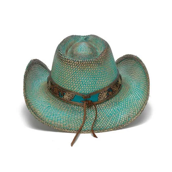 Stampede Hats - Turquoise Aqua Western Hat with Flower Trim