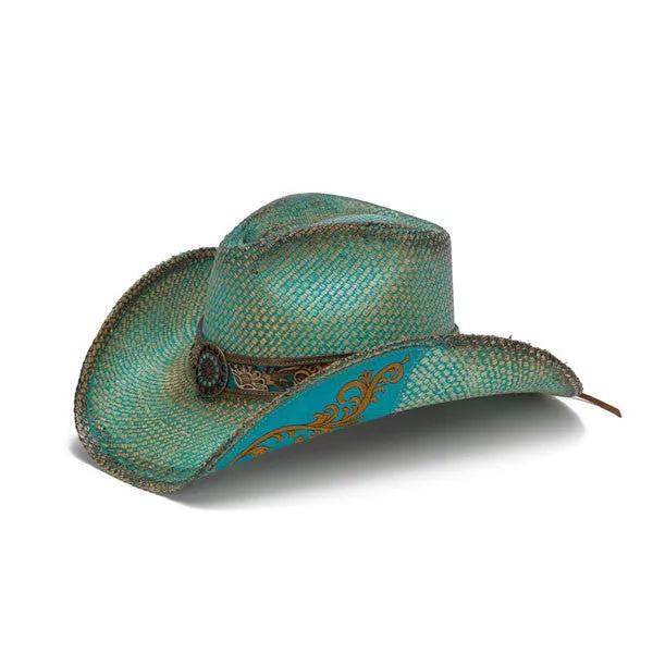 Stampede Hats - Turquoise Aqua Western Hat with Flower Trim