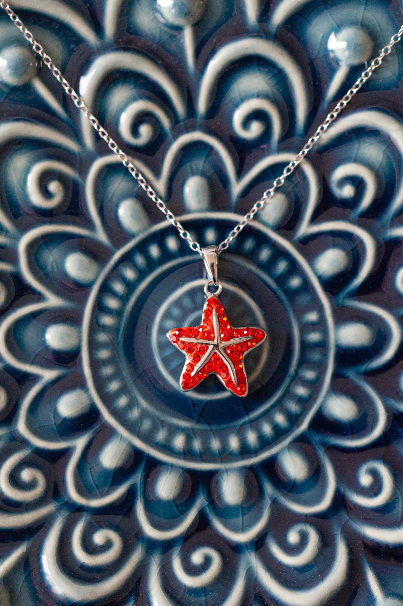 Starfish Crystal Silver Pendant Necklace