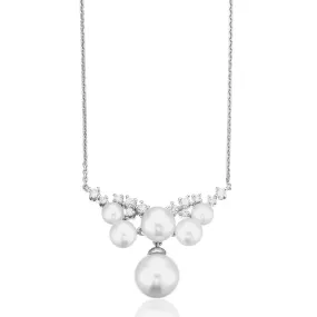 Sterling Silver 40-45cm with Fresh Water Pearl & Cubic Zirconia Necklace