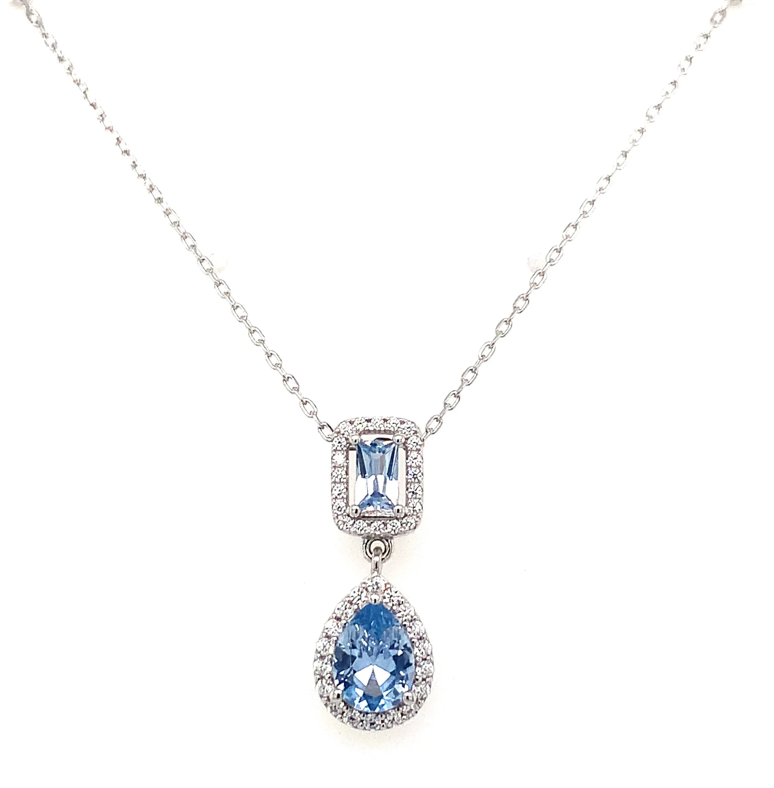 Sterling Silver Aquamarine And Cz Drop Pendant