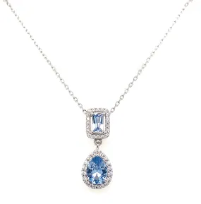 Sterling Silver Aquamarine And Cz Drop Pendant