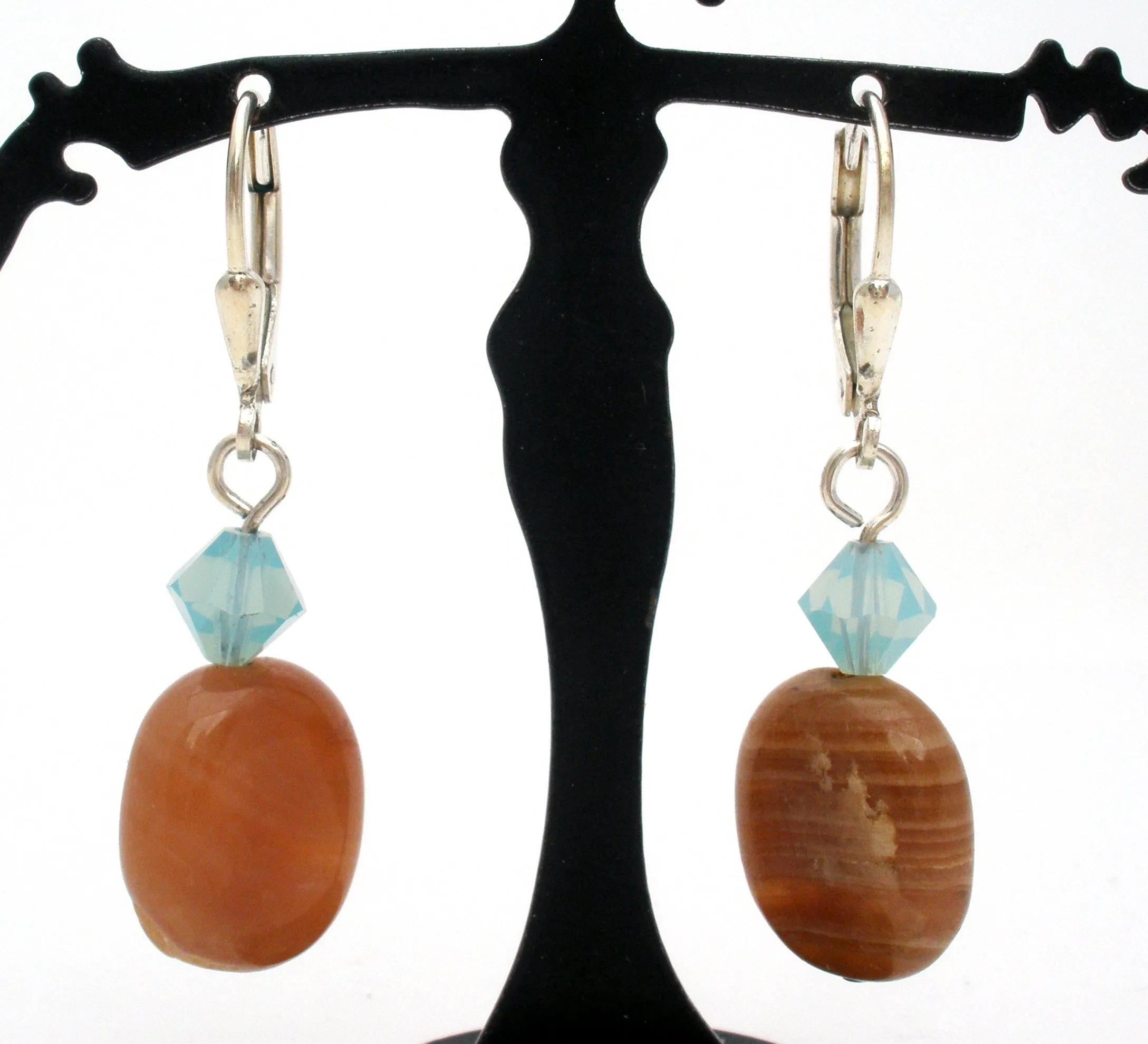 Sterling Silver Banded Agate Lavalier Necklace Set