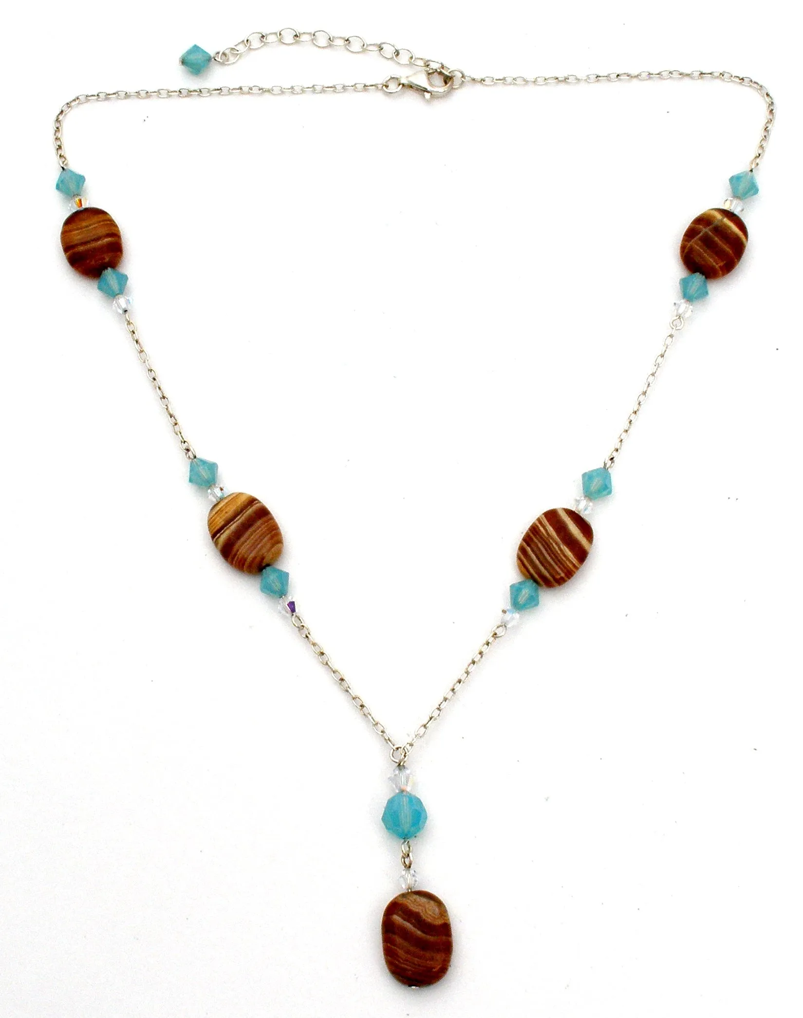 Sterling Silver Banded Agate Lavalier Necklace Set