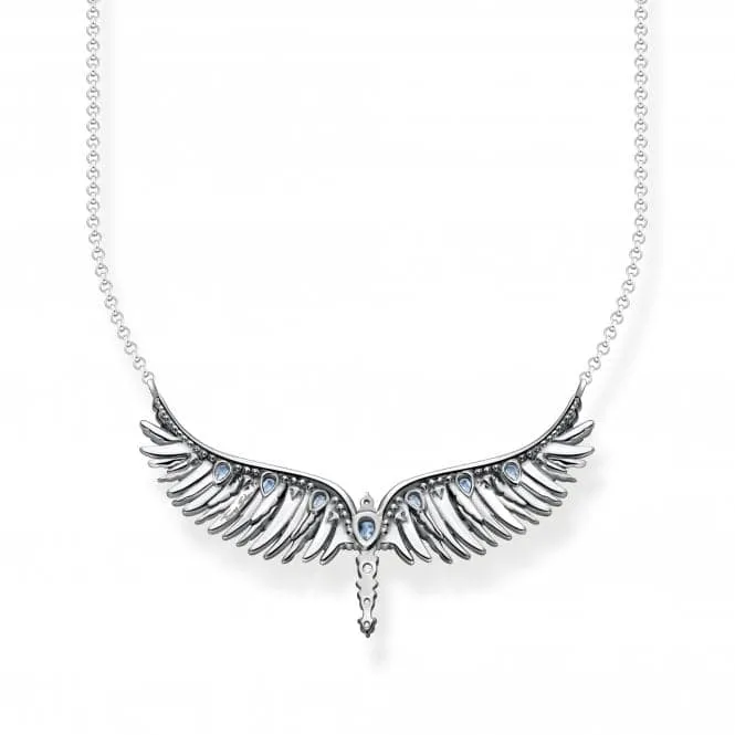 Sterling Silver Blue Stones Phoenix Wing Necklace KE2167-644-1-L45V